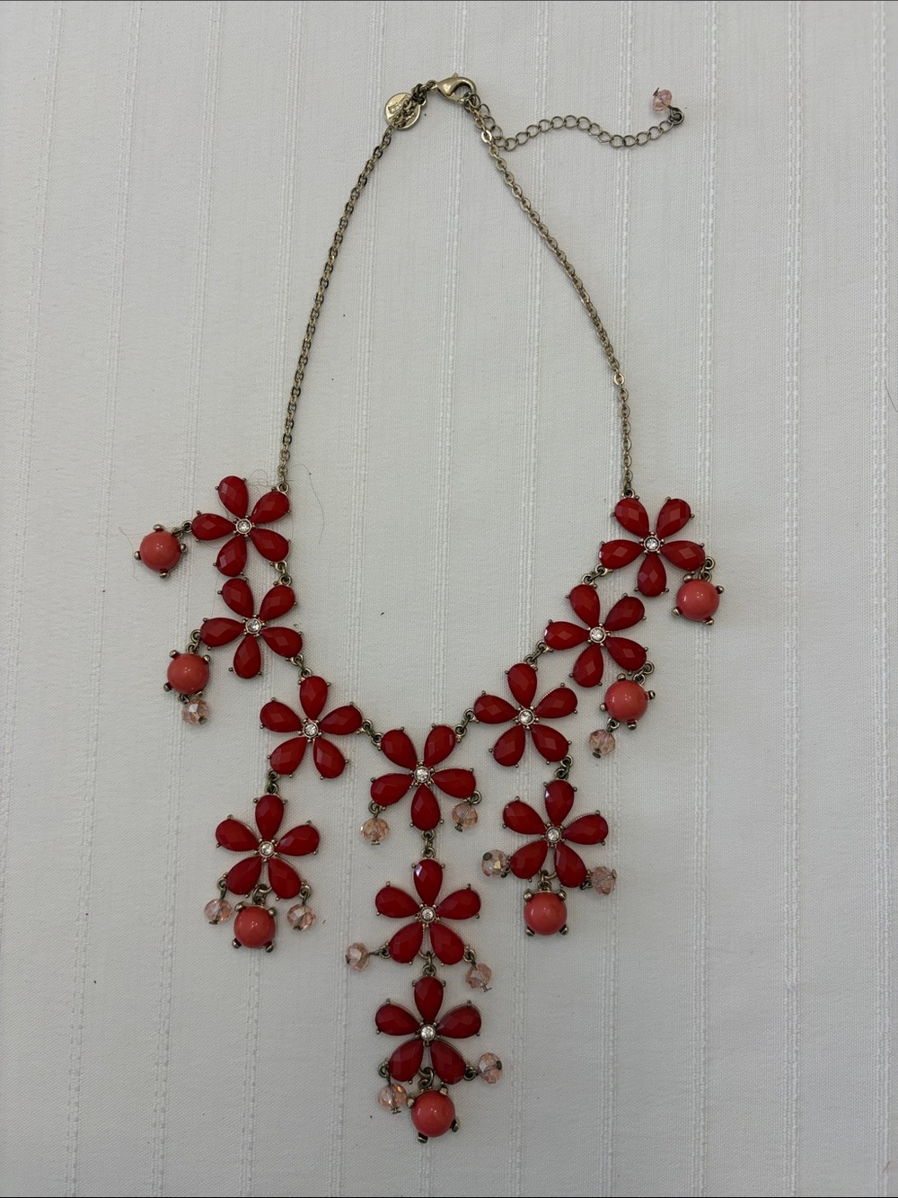 White House Black Market Red Floral Bib Necklace